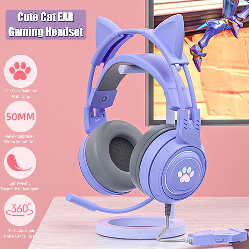 Gaming Accessories Kids - Sevimli kedi kulak oyun mikrofonlu kulaklıklar