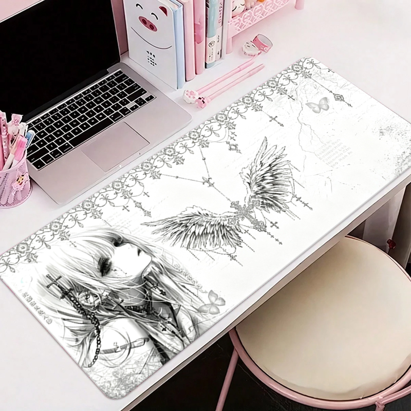 Gaming Accessories For Gaming Desk - Deri Mousepad Siyah Beyaz Anime Estetik